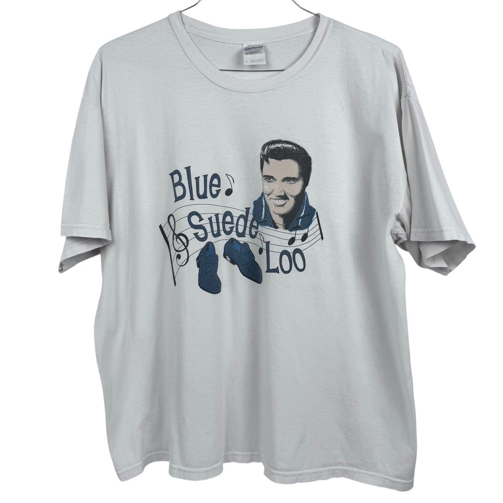 VTG Elvis Presley Blue Suede Shoes Graphic T-Shirt Cotton Men's‎ XL